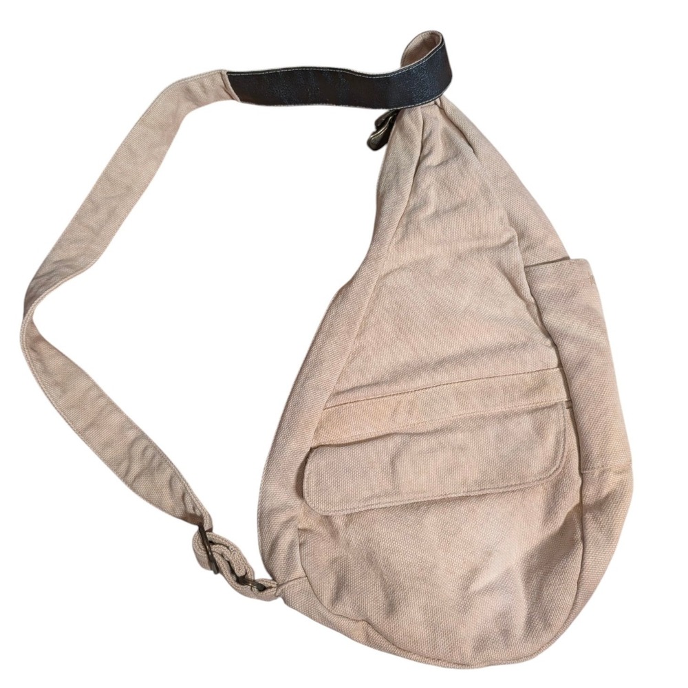 AmeriBag Healthy Back Bag Beige Canvas Ergonomic Sling Crossbody Travel Bag